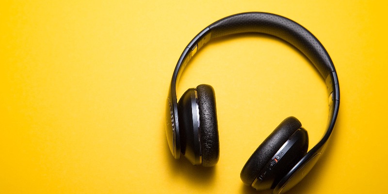 headphones yellow background