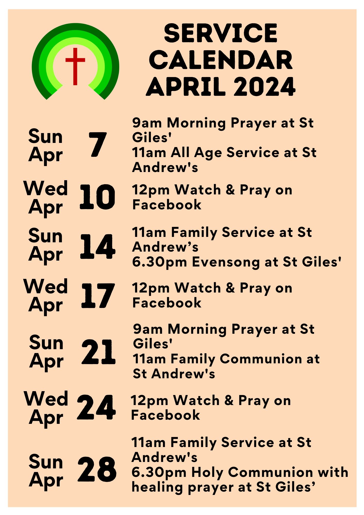 Service Calendar April 24