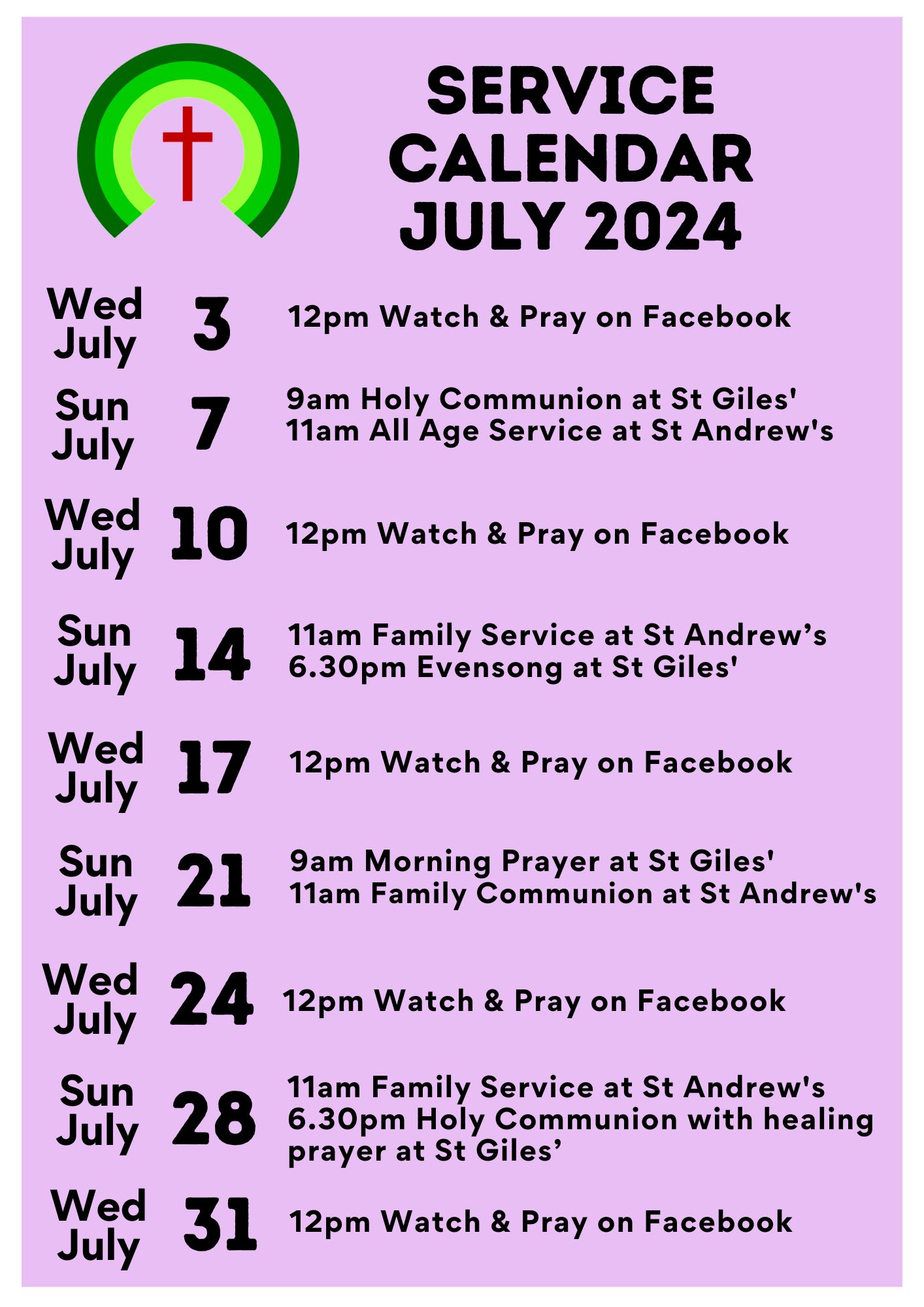 Service Calendar July 24