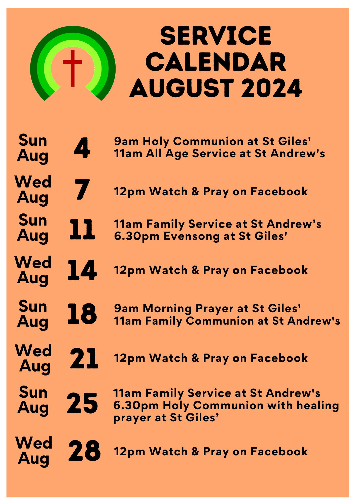 Service Calendar August 24