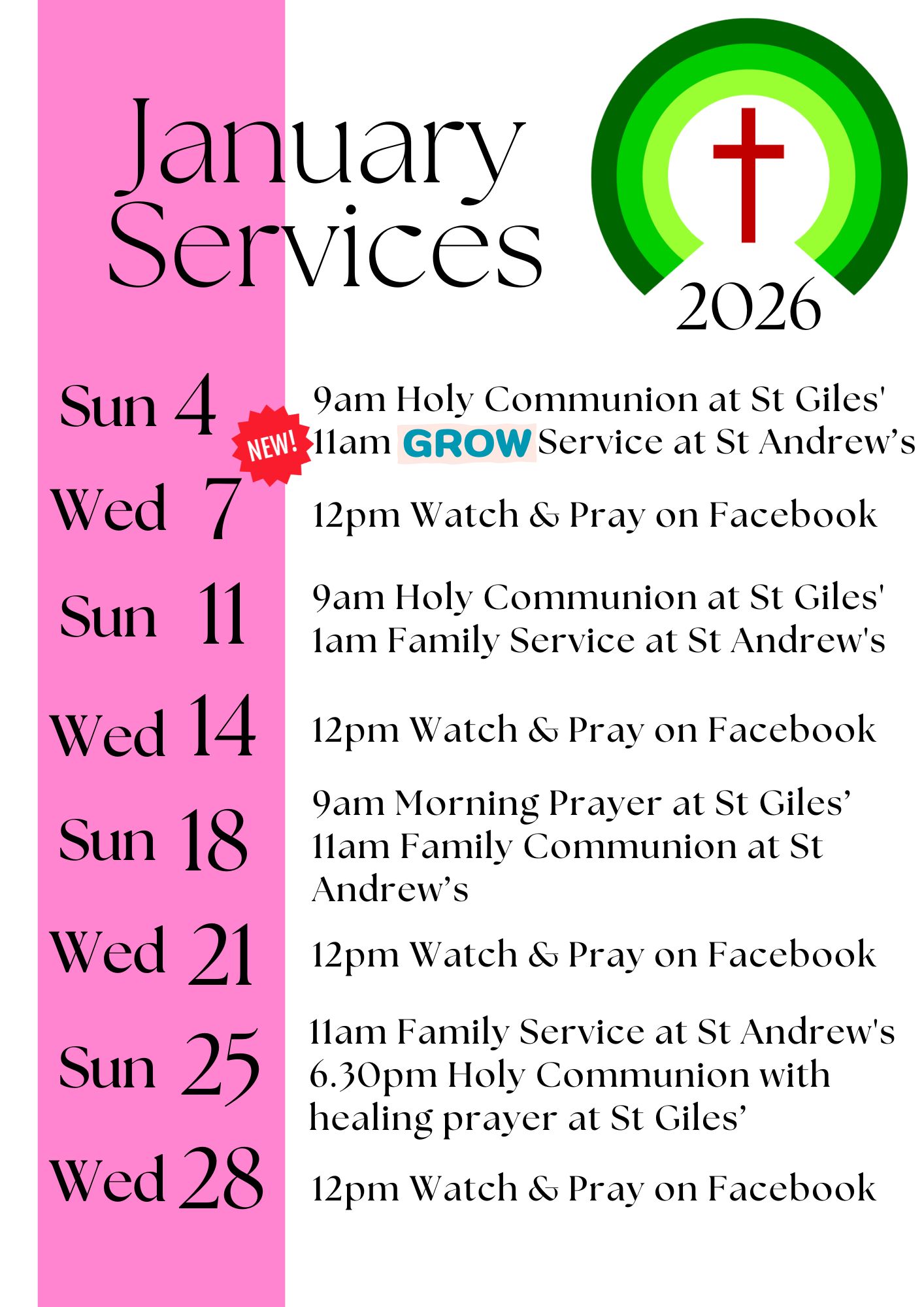 Service Calendar January 2026