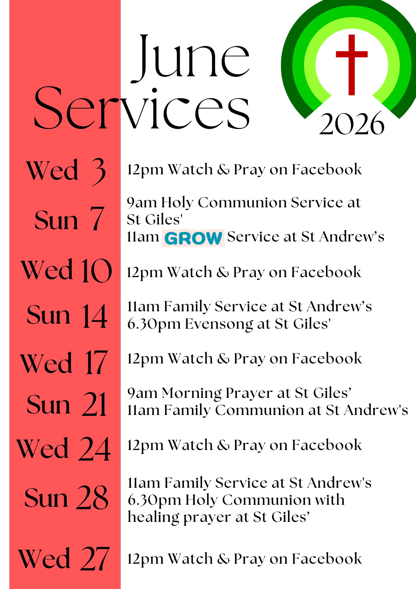 Service Calendar June 2026