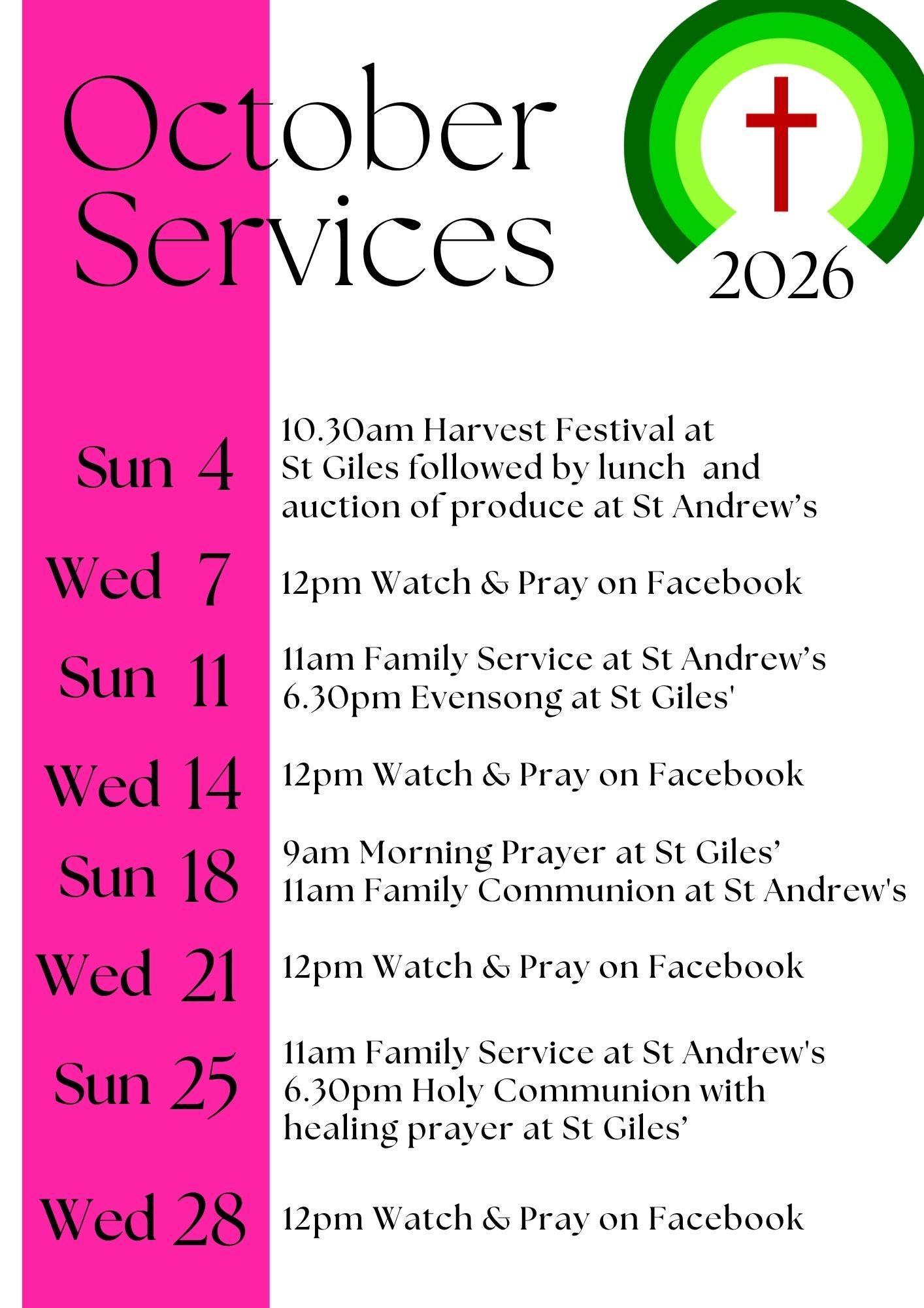Service Calendar October 2026